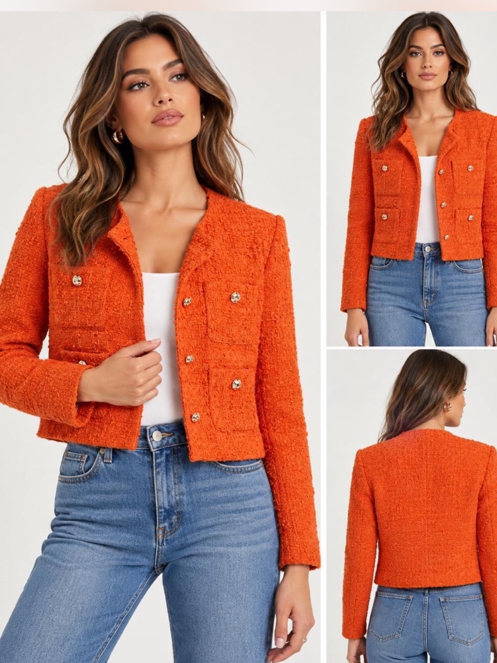 Orange Rachel Zoe TweedBlazer With Gold Tone Buttons. Fully lined. Size M